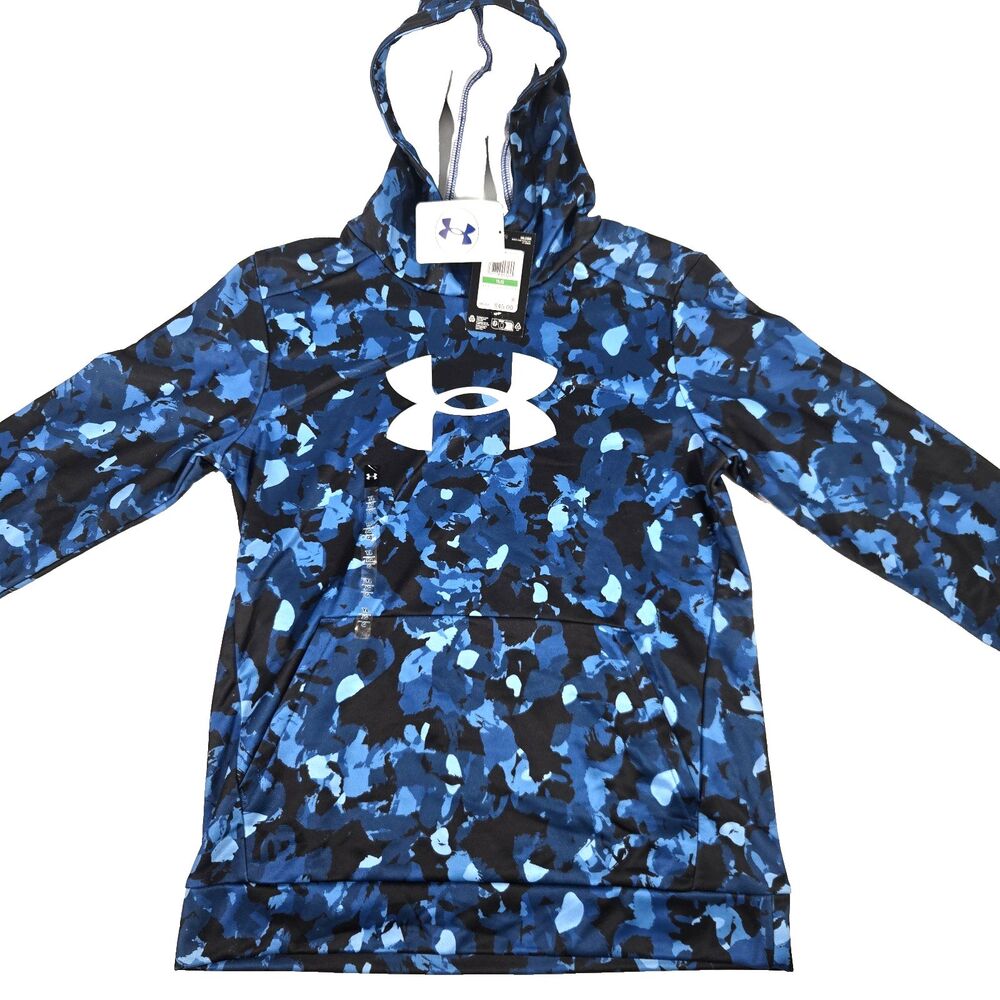Under Armour Boys Fleece Big Logo Printed Camo Hoodie Blue Size Youth Large NWT